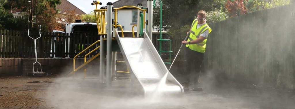 Facilities management cleaning equipment in action