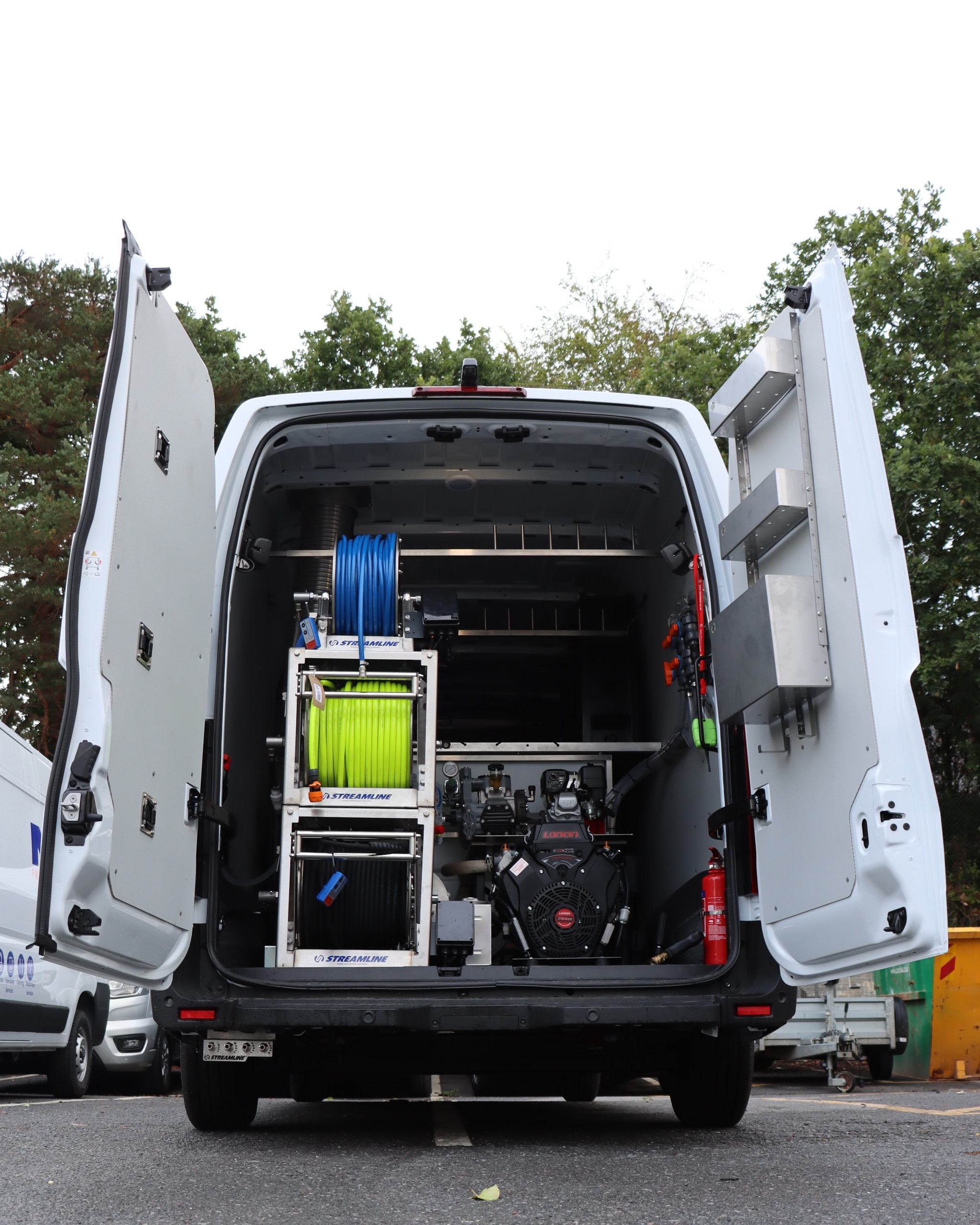 Specialist van with hose reel trolley, chemical dosing and stainless tank