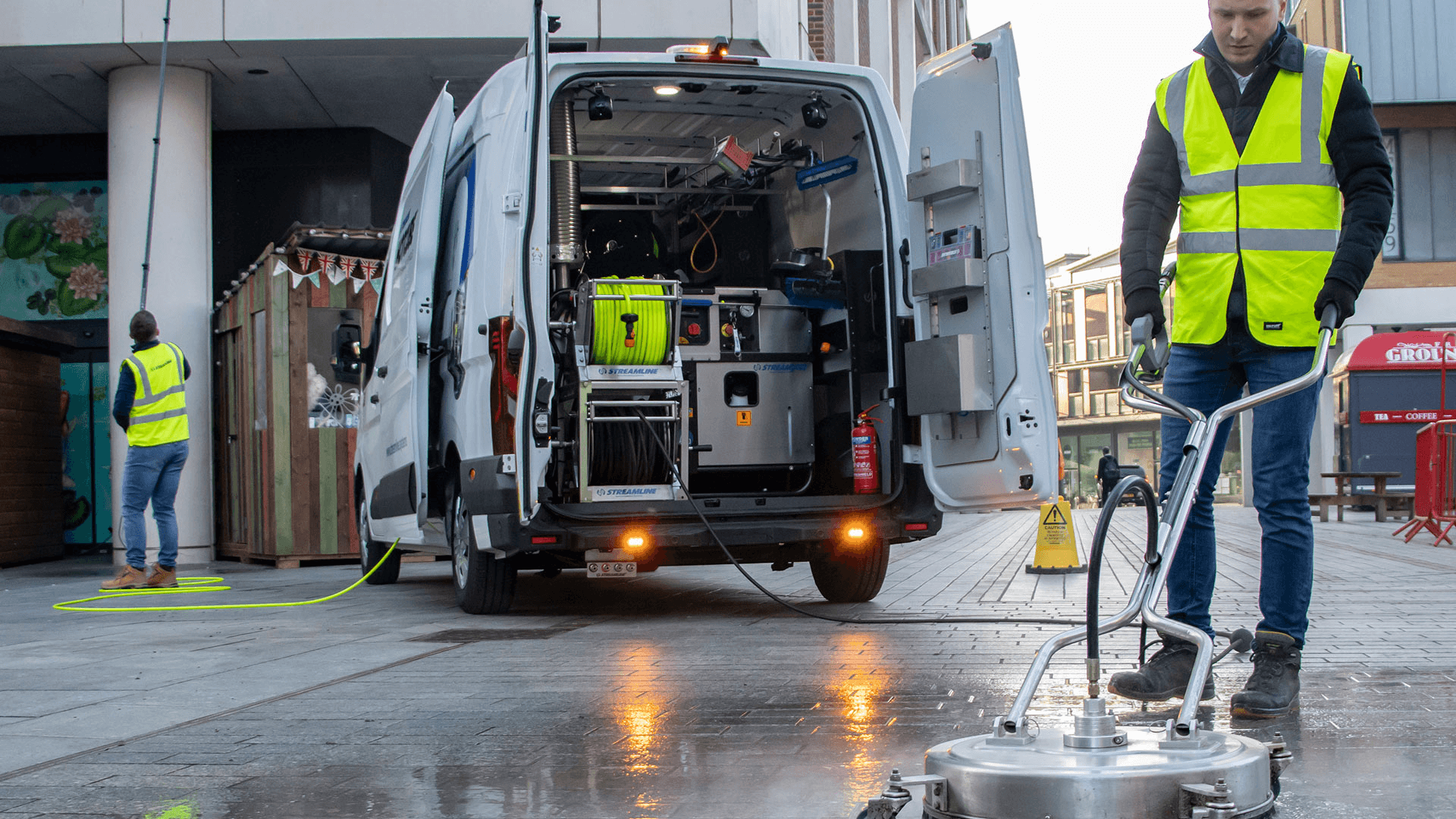 Facilities management cleaning equipment in action